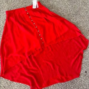 Red High low skirt.